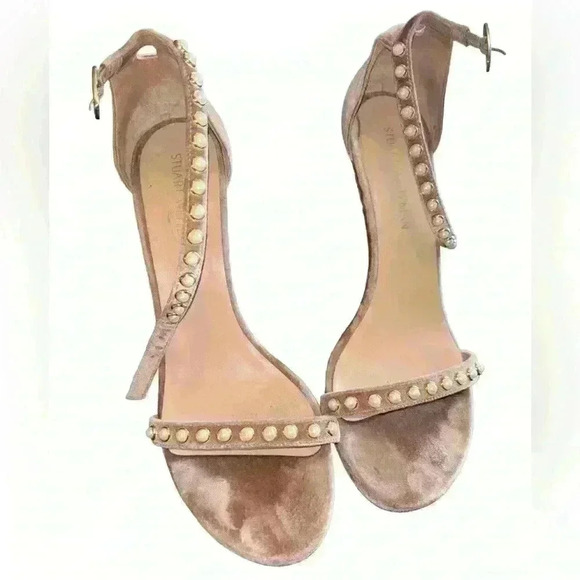 Stuart Weitzman Nudist Pearls Nude Suede Ankle Strap Sandals Size  10.5 - Picture 1 of 8